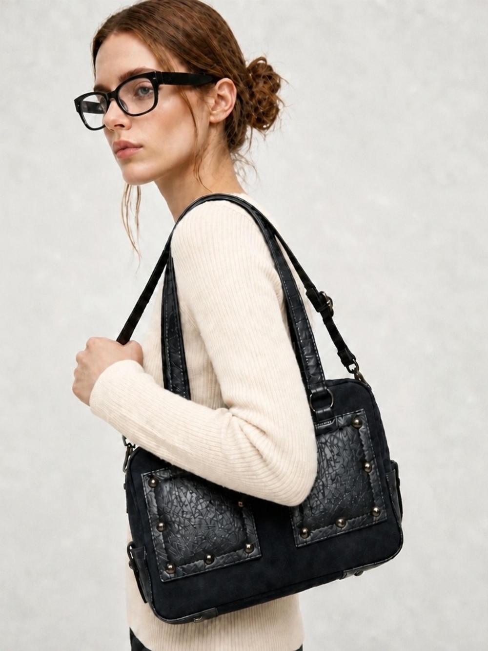 RARE/HTF MARC by MARC JACOBS Navy, Studded, Leather and Suede Sachel Doctor Bag